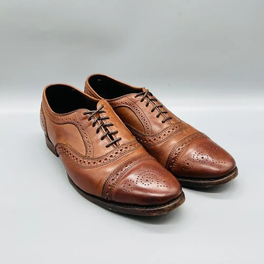 Allen Edmonds Shoes Mens 9.5 Brown Leather Cap Toe Oxford Slip On Dress Brogue